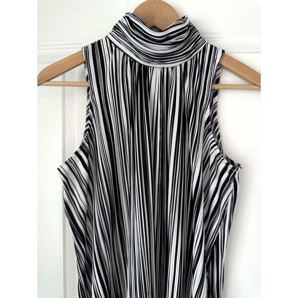 JOSEPH A. - Black and White Strip Sleeveless High Neck Tunic Top Women's Size S